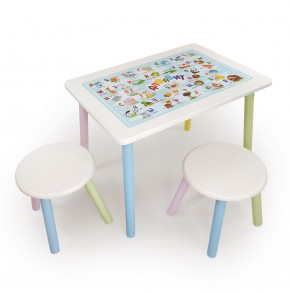 Детский комплект стол и два табурета круглых с накладкой Алфавит (Белый, Белый, Цветной) в Сургуте - surgut.mebel-74.com | фото