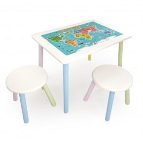 Детский комплект стол и два табурета круглых с накладкой Детский мир (Белый, Белый, Цветной) в Сургуте - surgut.mebel-74.com | фото