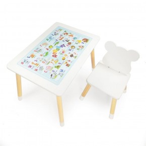 Комплект детской мебели стол и стул Мишутка с накладкой Алфавит (Белый/Белый/Береза) в Сургуте - surgut.mebel-74.com | фото