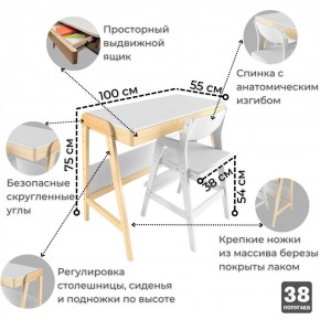 Комплект растущий стол и стул 38 попугаев «Вуди» (Белый, Без покрытия) в Сургуте - surgut.mebel-74.com | фото