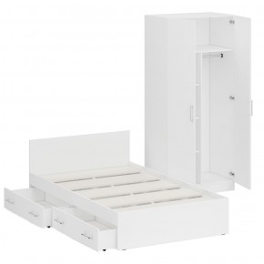 Кровать с ящиками 1200 + Шкаф 2-х створчатый Стандарт, цвет белый, ШхГхВ 123,5х203,5х70 + 90х52х200 см., сп.м. 1200х2000 мм., б/м, основание есть в Сургуте - surgut.mebel-74.com | фото