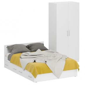 Кровать с ящиками 1400 + Шкаф 2-х створчатый Стандарт, цвет белый, ШхГхВ 143,5х203,5х70 + 90х52х200 см., сп.м. 1400х2000 мм., б/м, основание есть в Сургуте - surgut.mebel-74.com | фото