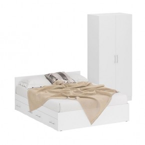 Кровать с ящиками 1600 + Шкаф 2-х створчатый Стандарт, цвет белый, ШхГхВ 163,5х203,5х70 + 90х52х200 см., сп.м. 1600х2000 мм., б/м, основание есть в Сургуте - surgut.mebel-74.com | фото