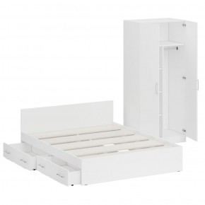 Кровать с ящиками 1600 + Шкаф 2-х створчатый Стандарт, цвет белый, ШхГхВ 163,5х203,5х70 + 90х52х200 см., сп.м. 1600х2000 мм., б/м, основание есть в Сургуте - surgut.mebel-74.com | фото