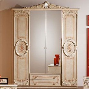 Шкаф 4-х дверный с зеркалами (01.144) Роза (беж) в Сургуте - surgut.mebel-74.com | фото