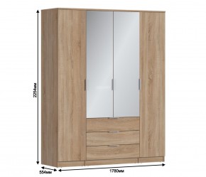 Шкаф 4х дверный с зеркалами Николь СБ-2595/1 (Дуб Сонома) в Сургуте - surgut.mebel-74.com | фото