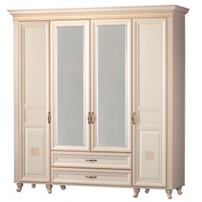 Шкаф для одежды 4-дверный с зеркалом №493 Марлен кремовый белый в Сургуте - surgut.mebel-74.com | фото