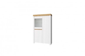 Шкаф с витриной 1V2D, TAURUS, цвет белый/дуб вотан в Сургуте - surgut.mebel-74.com | фото