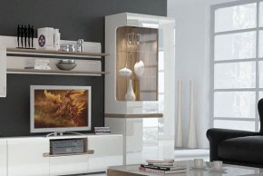 Шкаф с витриной 3D/TYP 01L, LINATE ,цвет белый/сонома трюфель в Сургуте - surgut.mebel-74.com | фото